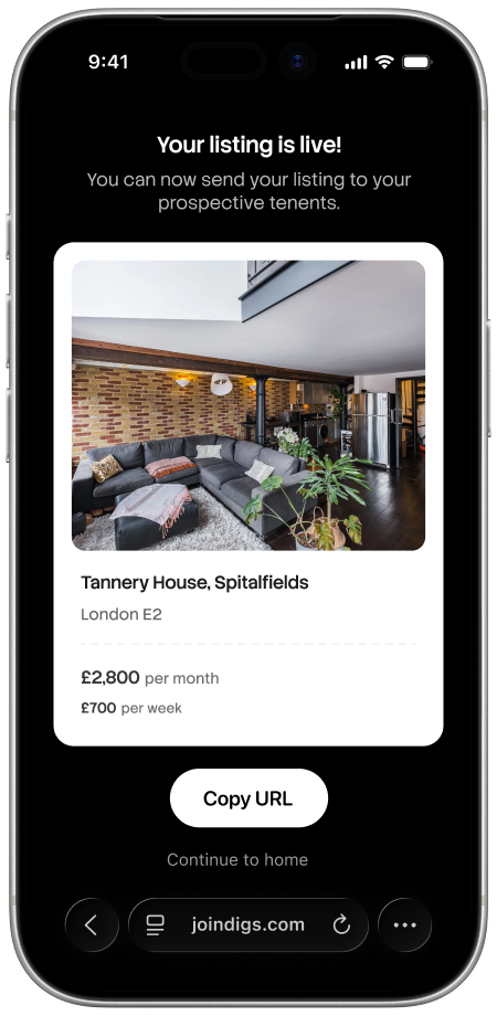 Listing preview with Copy URL CTA